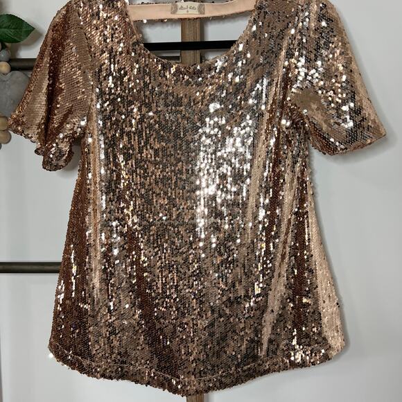 Altard State Short Sleeve Sequin Rose Gold Blouse‎ Size Small - Picture 2 of 7